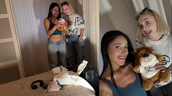 Two sizzling lovely sexy ladies attempt to make a giant cock man cum with a cube problem double handjob recreation