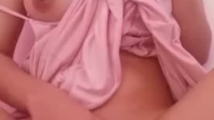 cute busty asian teen in pigtails rubbing and slapping her pussy for daddy
