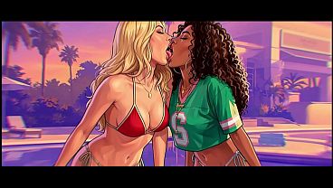 Grand theft auto V/VI cover girls lesbian kissing (AI generated)